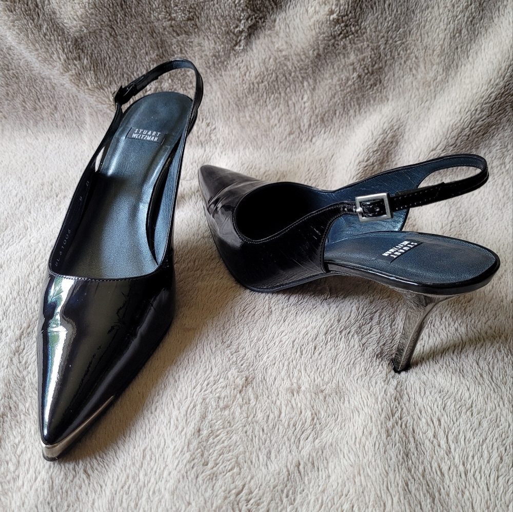 Stuart Weitzman black patent leather slingbacks size 8